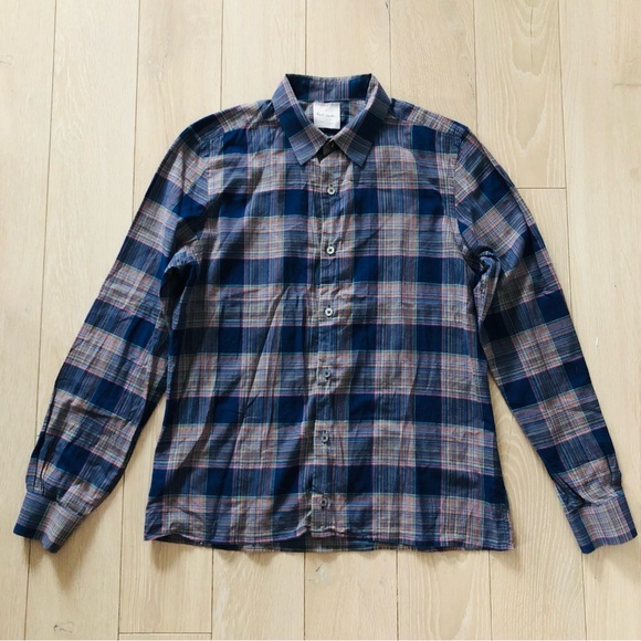 Paul Smith Checkered Cotton Shirt in Blue Made in Italy Size S - Picture 1 of 10